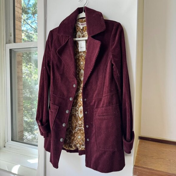 NWT Free People Lady Lane Collar Cord Jacket Coat Red Cream - Picture 1 of 11